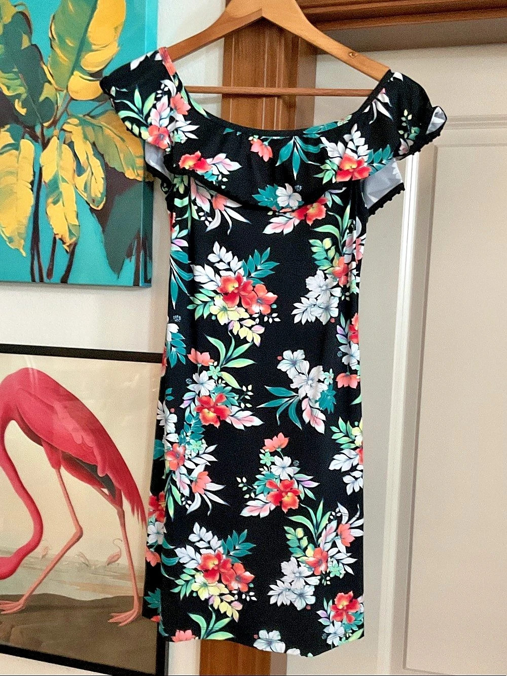 Tommy Bahama Floral Springs Off the Shoulder Ruffle Dress Floral Mini Dress XS